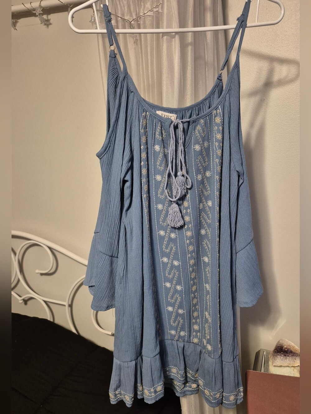 Exist Light Blue Embroidered Cold-Shoulder Sundress